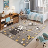 Tapiso Fiesta Speeltapijt Grijs Tiener Kinderkamer Maat- 80x150