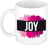 Joy  naam cadeau mok / beker met roze verfstrepen - Cadeau collega/ moederdag/ verjaardag of als persoonlijke mok werknemers