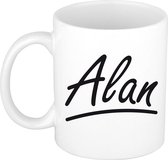 Alan naam cadeau mok / beker met sierlijke letters - Cadeau collega/ vaderdag/ verjaardag of persoonlijke voornaam mok werknemers