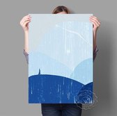 Blue Mountains Abstract Landschap Print Poster Wall Art Kunst Canvas Printing Op Papier Met Waterproof Inkt 20x25cm Multi-color