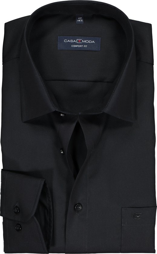 CASA MODA comfort fit overhemd - mouwlengte 7 - zwart - Strijkvrij - Boordmaat: