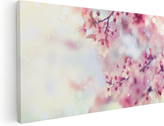 Artaza Canvas Schilderij Roze Bloesemboom Met Zonneschijn - 60x30 - Foto Op Canvas - Canvas Print