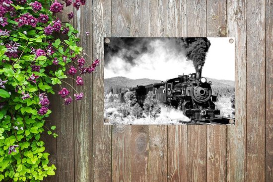 Posters de jardin Une ancienne locomotive à vapeur - noir et blanc - 90x60 cm
