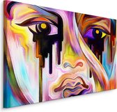Schilderij - Abstract gezicht close up, 4 maten, multikleur, hoge kwaliteit scherp geprijsd,