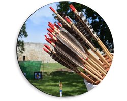 Dibond Wandcirkel - pijlen van Pijl en Boog Schieten - 40x40cm Foto op Aluminium Wandcirkel (met ophangsysteem)