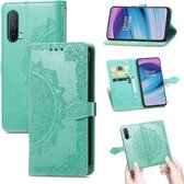 Voor OnePlus Nord CE 5G Mandala Bloem Reliëf Horizontale Flip Lederen Case met Houder & Drie Kaartsleuven & Portemonnee & Lanyard (Groen)