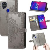 Voor ZTE Axon 11 SE 5G Mandala Bloem Reliëf Horizontale Flip Lederen Case met Houder & Drie Kaartsleuven & Portemonnee & Lanyard (Grijs)