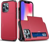 Schokbestendige pantserbeschermhoes met schuifkaartsleuf voor iPhone 13 mini (rood)