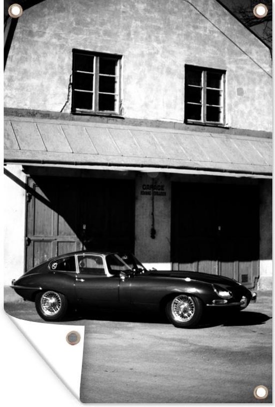 Vintage Jaguar E-type 4.2. - zwart wit - Tuindoek