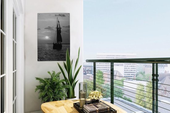 Décoration de jardin Bateau sur l'eau au coucher du soleil à Key West - noir et blanc - 40x60 cm - Poster jardin - Toile jardin - Poster extérieur