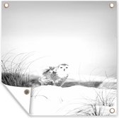 Tuinposters Sneeuw uil - zwart wit - 50x50 cm - Tuindoek - Buitenposter