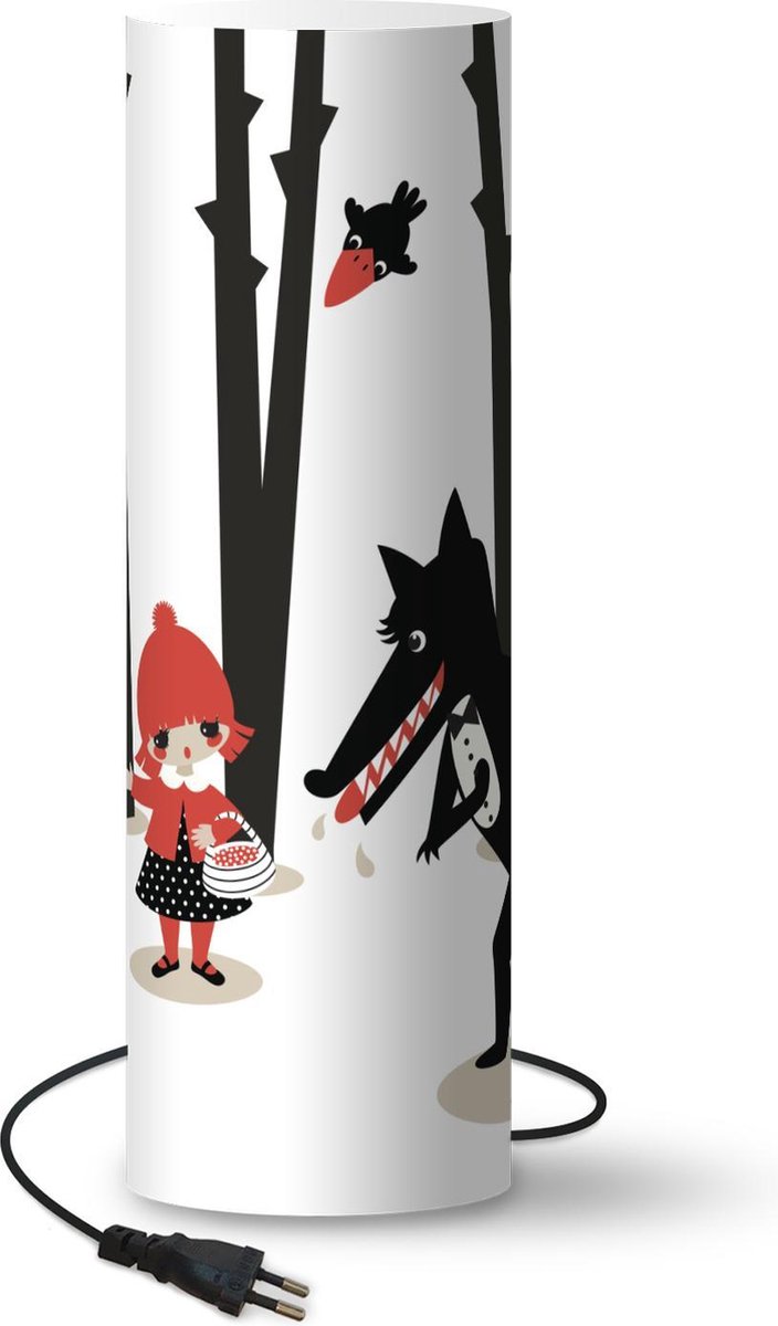 Lamp - Nachtlampje - Tafellamp slaapkamer - Roodkapje - Wolf - Bos - 70 cm hoog - Ø22.3 cm - Inclusief LED lamp