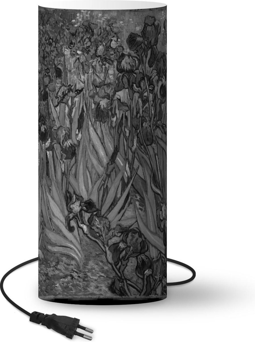 Lamp - Nachtlampje - Tafellamp slaapkamer - Irissen - Vincent van Gogh - Zwart - wit - 33 cm hoog - Ø14.3 cm - Inclusief LED lamp