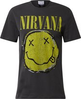 Amplified shirt nirvana worn out smiley Donkergrijs-M