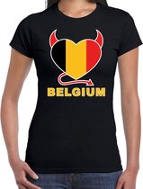 Belgium hart supporter t-shirt zwart EK/ WK voor dames - EK/ WK shirt / outfit XS