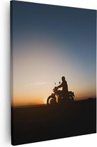 Artaza - Canvas Schilderij - Silhouet Van Een Motor Bij Zonsondergang - 40x50 - Foto Op Canvas - Canvas Print