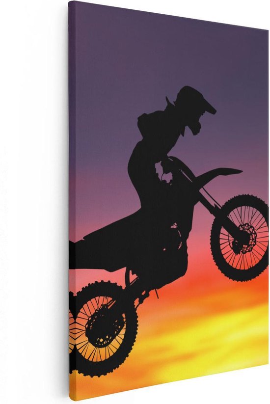 Artaza Canvas Schilderij Silhouet Van Een Motorcross In De Lucht  - 20x30 - Klein - Foto Op Canvas - Canvas Print