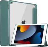 Tablet hoes geschikt voor iPad 2021 - 10.2 Inch - Transparante Case - Tri-fold Back Cover - Donker Groen