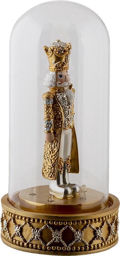 Cloche en Verres Clayre & Eef Casse-Noisette Ø 12*24 cm LED Or Plastique / Glas Cloche de Noël Cloche Cloche Cloche avec Décoration