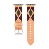 Geweven contrasterende lederen band voor Apple Watch Series 6 & SE & 5 & 4 44 mm / 3 & 2 & 1 42 mm (lichtbruin)