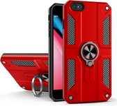 Koolstofvezelpatroon PC + TPU-beschermhoes met ringhouder voor iPhone 8/7 (rood)