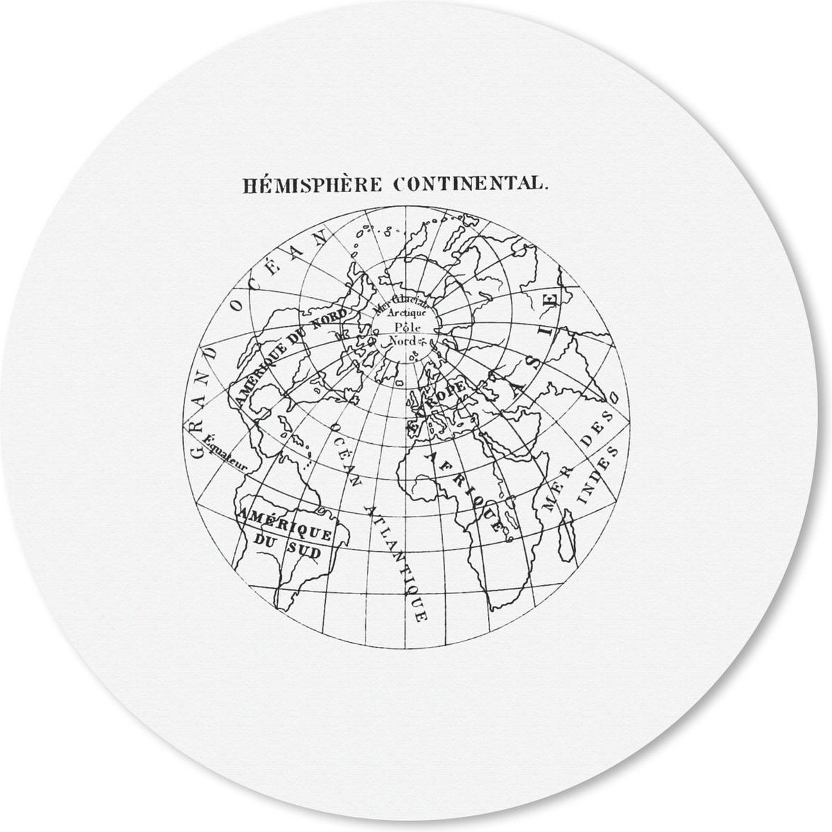 Muismat rond 30x30 cm - Mousepad Retro - Wereldbol - Zwart - Wit - Ronde muismatten