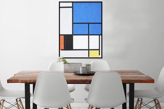 Poster met lijst Compositie met blauw, rood, zwart, geel en grijs - Piet Mondriaan