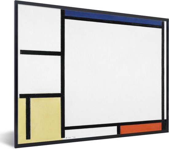 Fotolijst incl. Poster - Compositie met blauw, geel, zwart en rood - Piet Mondriaan - 40x30 cm - Posterlijst
