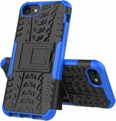 Voor iPhone SE 2020 Tire Texture Shockproof TPU + PC beschermhoes met houder (blauw)