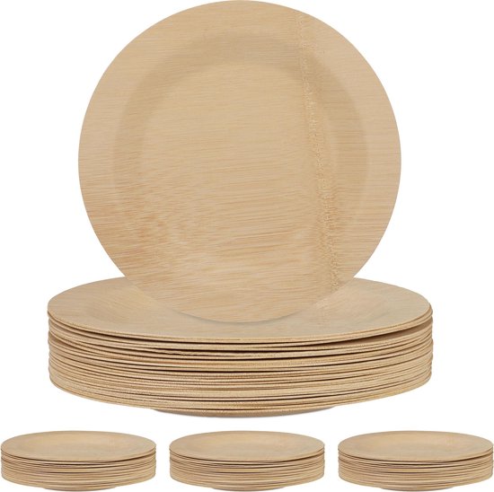Relaxdays 100x bamboe bordjes - rond - - gebakbordjes - wegwerpservies set | bol.com