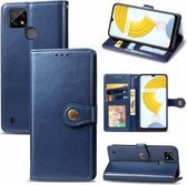 Voor OPPO Realme C21 Effen Kleur Lederen Gesp Telefoon Case met Lanyard & Fotolijst & Kaartsleuf & Portemonnee & Stand Functie (Blauw)