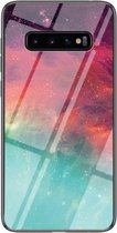 Voor Samsung Galaxy S10+ Sterrenhemel Geschilderd Gehard Glas TPU Schokbestendig Beschermhoes (Kleur Sterrenhemel)