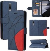 Voor Nokia 2.4 Dual-color Splicing Horizontale Flip PU Lederen Case met Houder & Kaartsleuven & Portemonnee (Blauw)