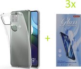 Motorola Moto G9 Power Hoesje Transparant TPU silicone Soft Case + 3X Tempered Glass Screenprotector