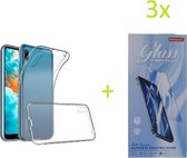 Huawei Y6 2019 / Y6S Hoesje Transparant TPU silicone Soft Case + 3X Tempered Glass Screenprotector