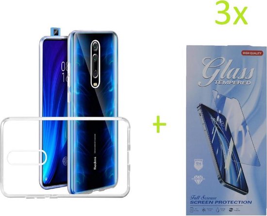 Xiaomi Mi 9T/9T Pro /Redmi K20/Redmi K20 Pro Coque souple en silicone TPU transparente + Protecteur d'écran en Tempered Glass 3X