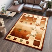 Tapiso Dorian Vloerkleed Woonkamer Slaapkamer Bruin Beige Creme Lichtbeige Bloemen Modern Abstract Design Sfeervol Duurzaam Hoogwaardig Tapijt Maat - 200x290