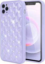 iPhone 12 Pro Luxe Diamanten Back Cover Hoesje - Siliconen - Diamantpatroon - Back Cover - Apple iPhone 12 Pro - Paars