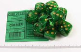 Chessex Vortex groen/goud D6 16mm Dobbelsteen Set (12 stuks)