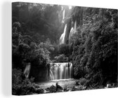 Canvas Schilderij Grote waterval in Thailand - zwart wit - 60x40 cm - Wanddecoratie