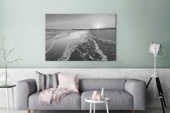 Peinture sur toile La plage de Domburg - noir et blanc - 120x80 cm - Décoration murale