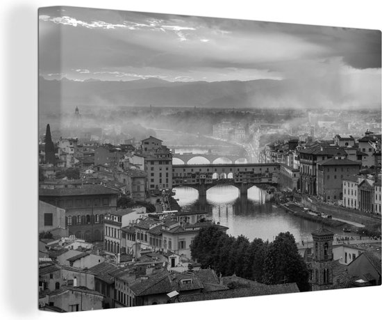 Toile Peinture Italie - Zwart - Wit - Pont - 120x80 cm - Décoration murale