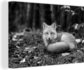 Canvas Schilderij Rustende vos - zwart wit - 30x20 cm - Wanddecoratie
