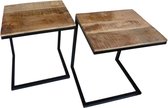 Sunfield Bijzettafel set Atlanta | Salontafel set van twee | Mangohout en Metalen Frame | 30x40cm | Bruin en Zwart