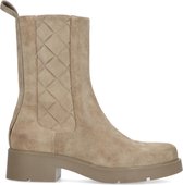 Manfield - Dames - Taupe suède chelsea boots met ruitpatroon - Maat 41