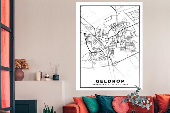 Poster Carte - Geldrop - Zwart - Wit - 120x180 cm XXL