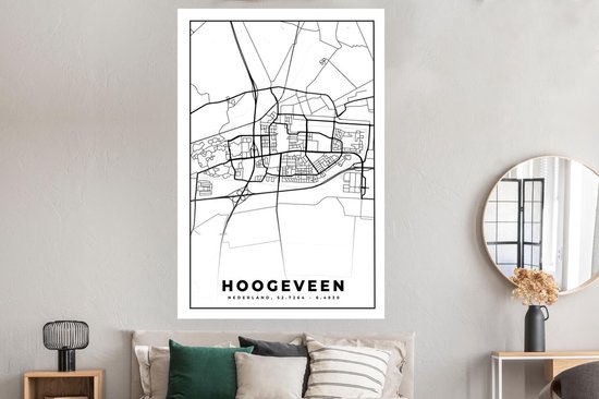 Affiche Carte - Hoogeveen - Zwart - Wit - 120x180 cm XXL