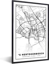 Affiche avec cadre Carte - 's-Hertogenbosch - Zwart - Wit - 20x30 cm