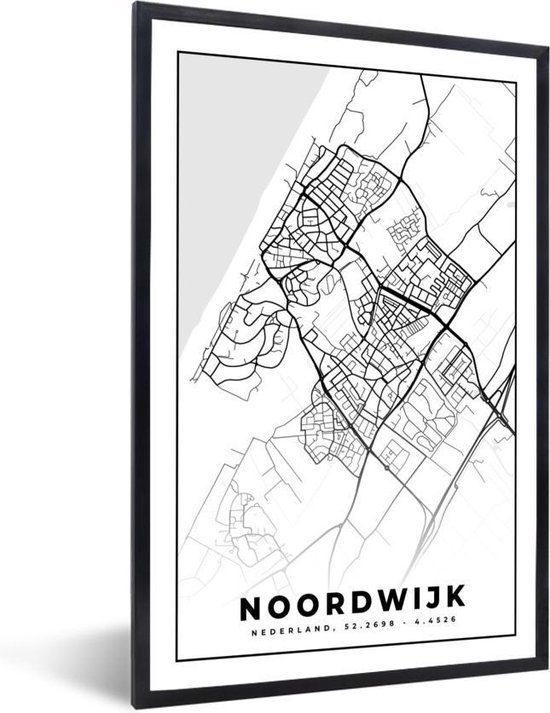 Poster met lijst Kaart - Noordwijk - Zwart - Wit