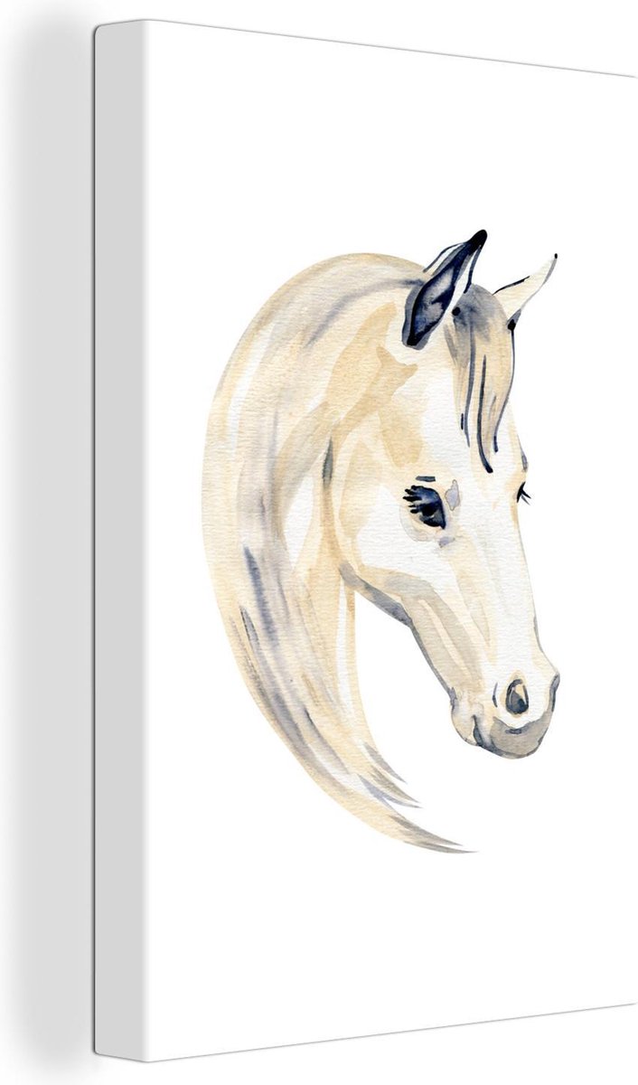 Canvas Schilderij Paard - Waterverf - Wit - Meisjes - Kinderen - Meiden - 60x90 cm - Wanddecoratie